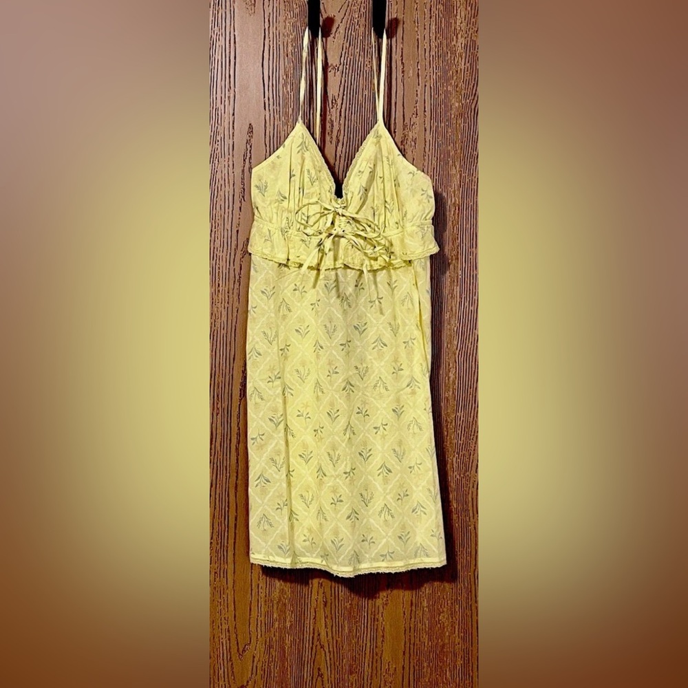 Florence by Mills Yellow Floral Lace-Up Mini Dress Cottagecore Boho L NWT